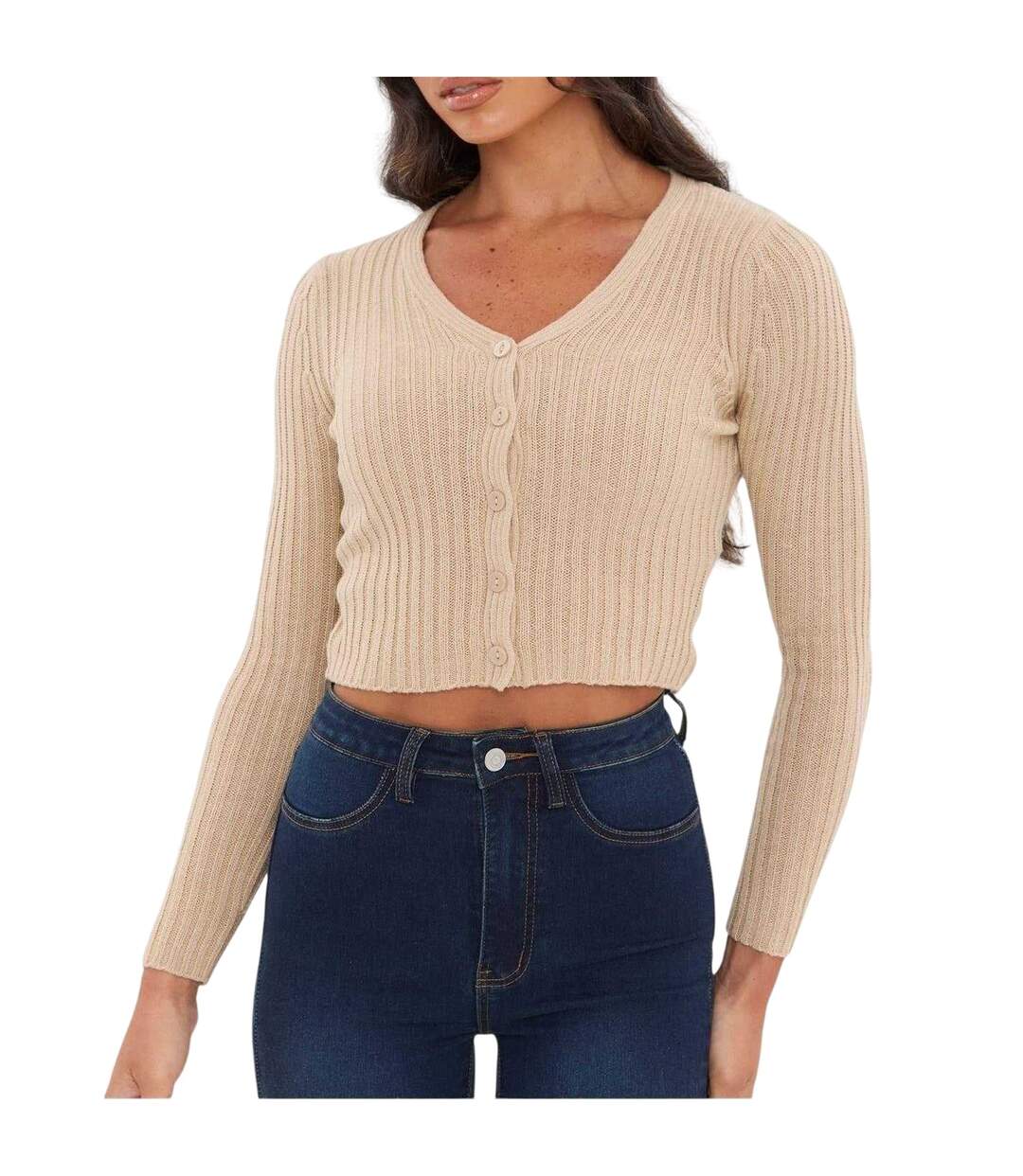 Womens/ladies Fine Gauge Cropped Cardigan Oatmeal I Saw It First-2