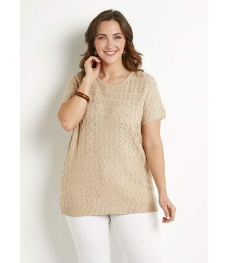 Pull-tunique tricot reliefé torsadé manches courtes