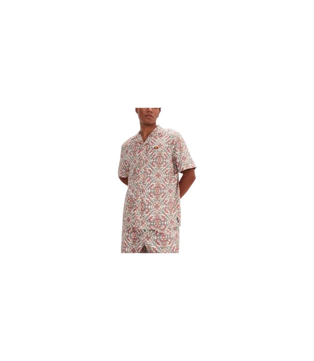 Mens Melos Geometric Short-sleeved Shirt Brown Beige Ellesse-1