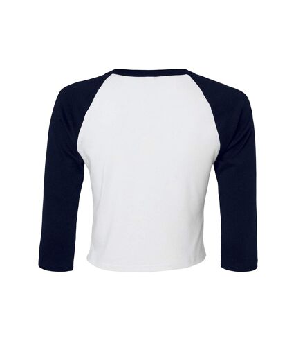 Bella + Canvas Womens/Ladies Micro-Rib Raglan 3/4 Sleeve Crop T-Shirt (White/Navy)