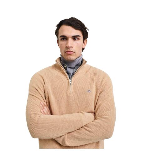 Mens Wool Blend Half Zip Fleece Top Khaki Gant