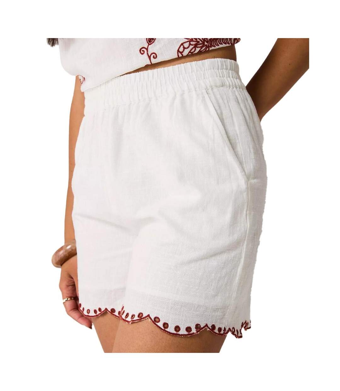 Short en tissu brodé blanc/rouge femme taille haute jdy palma-1