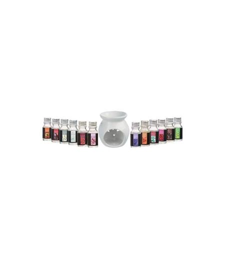 Brûle-Parfum & 12 Flacons d'Huiles 10ml Blanc