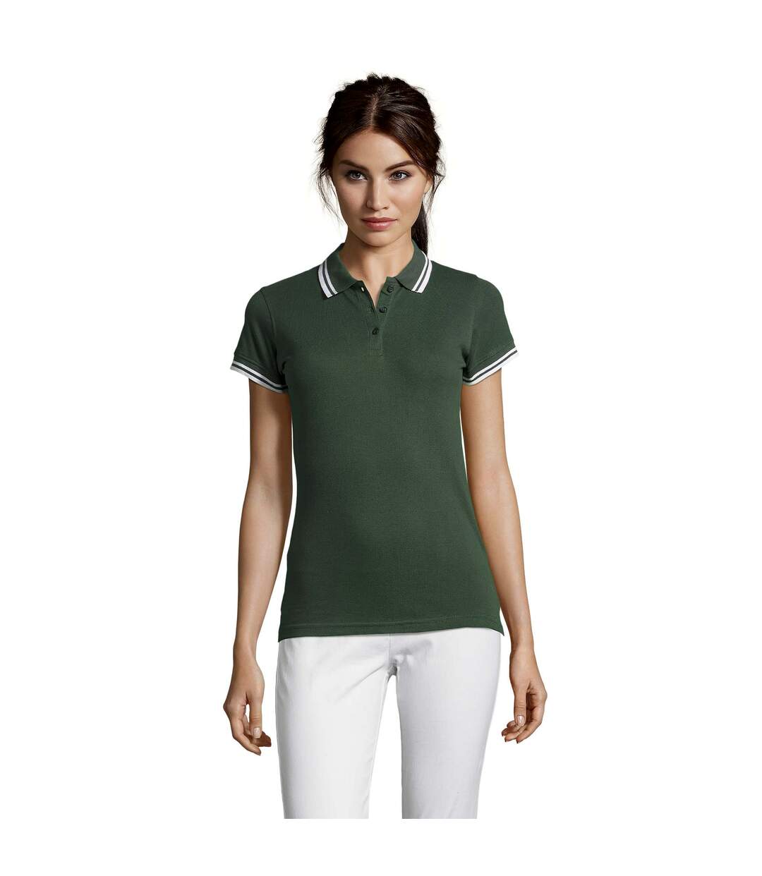 Polo manches courtes pasadena femme vert forêt/blanc SOLS