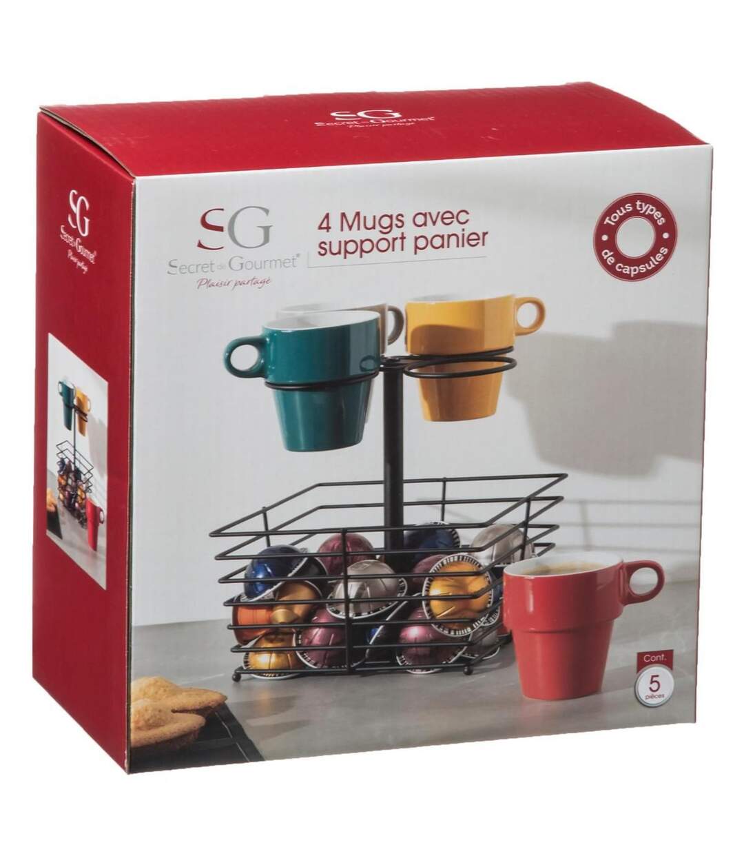 Lot de 4 Mugs & Panier à Capsules Mino 26cl Noir-5