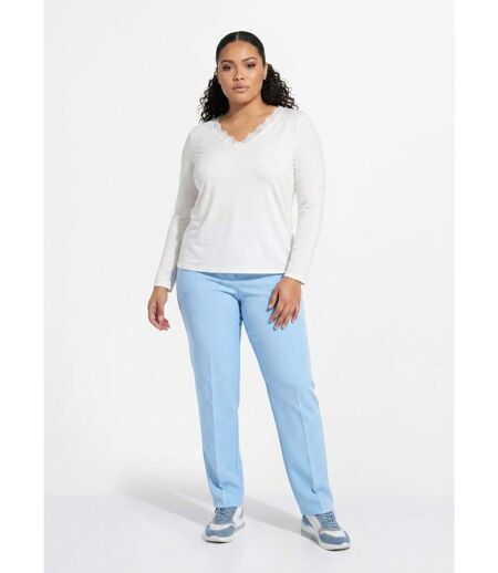 T-shirt court dentelle col V manches longues