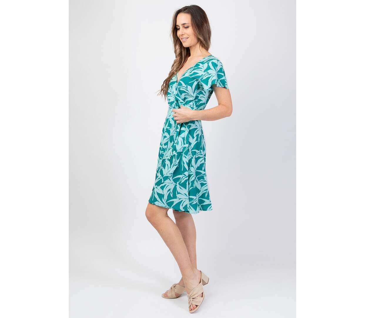 Robe courte féminine MARIKA imprimé floral bleu turquoise Coton Du Monde-3