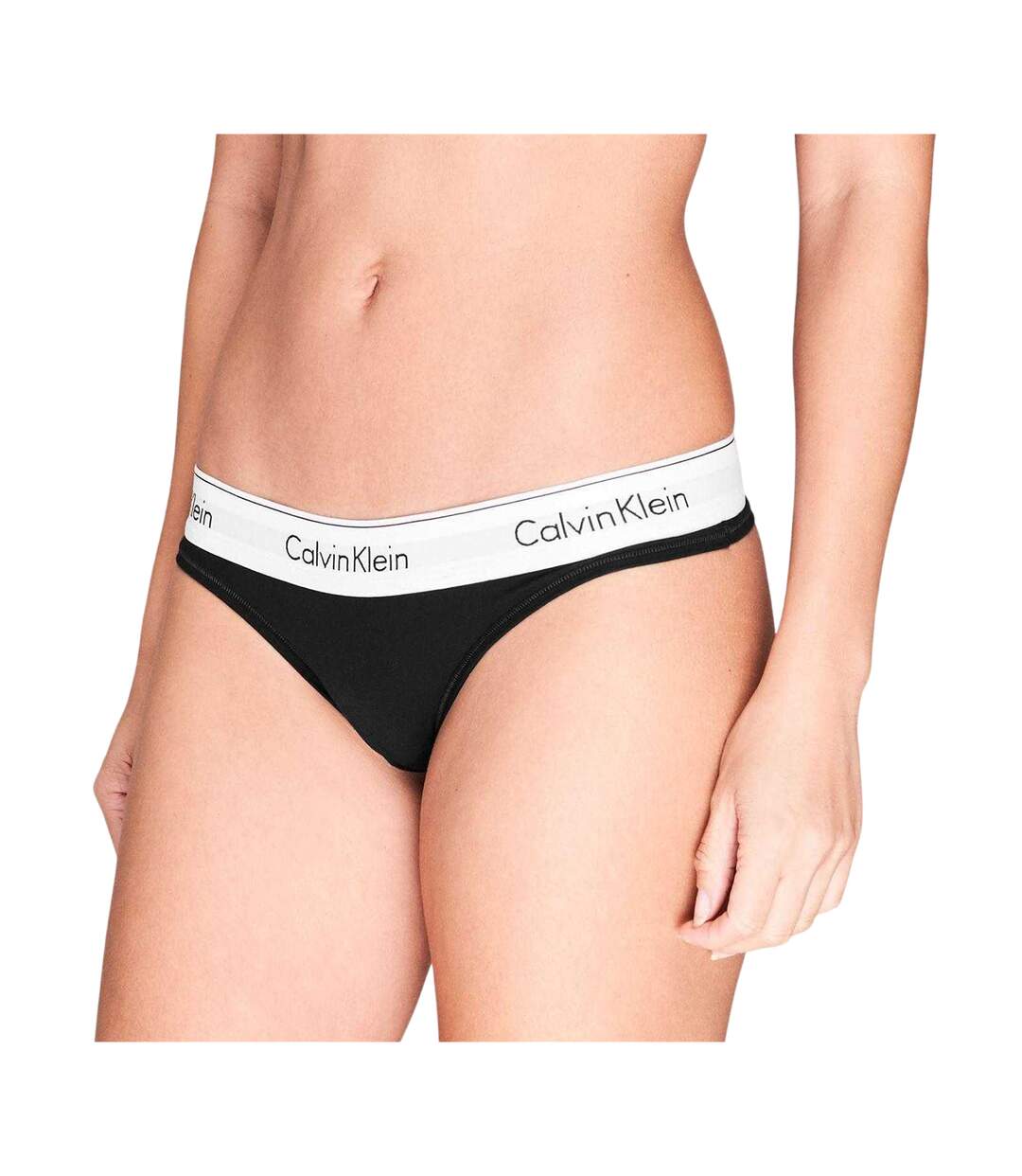 Womens/ladies Logo Cotton Blend Thong Black Calvin Klein-3
