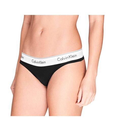 Womens/ladies Logo Cotton Blend Thong Black Calvin Klein