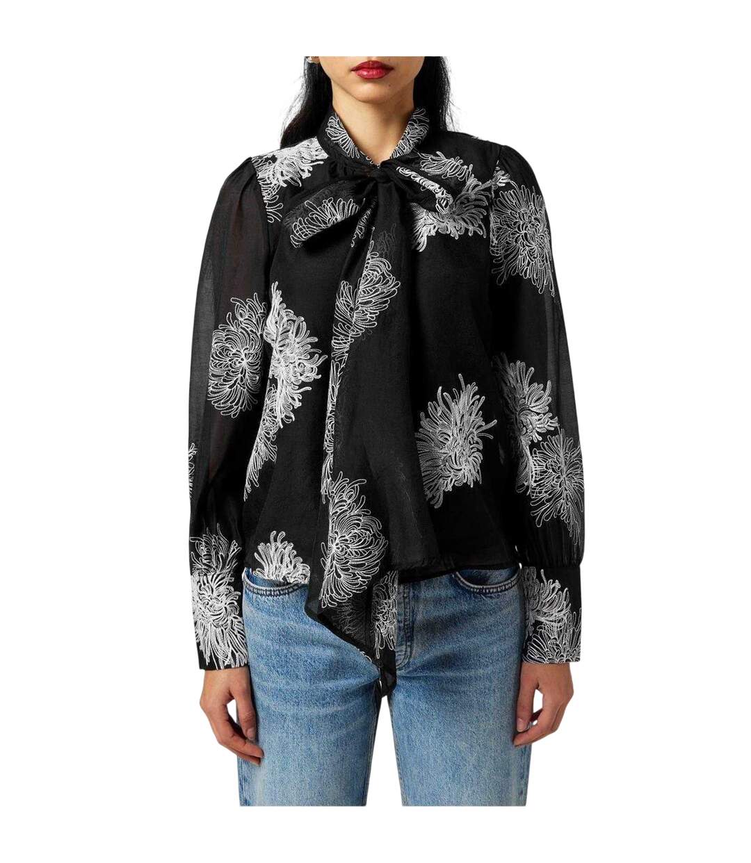 Blouse Manches Bouffantes Motif/style Floral Dula Femme Noir Blanc Vero Moda-4