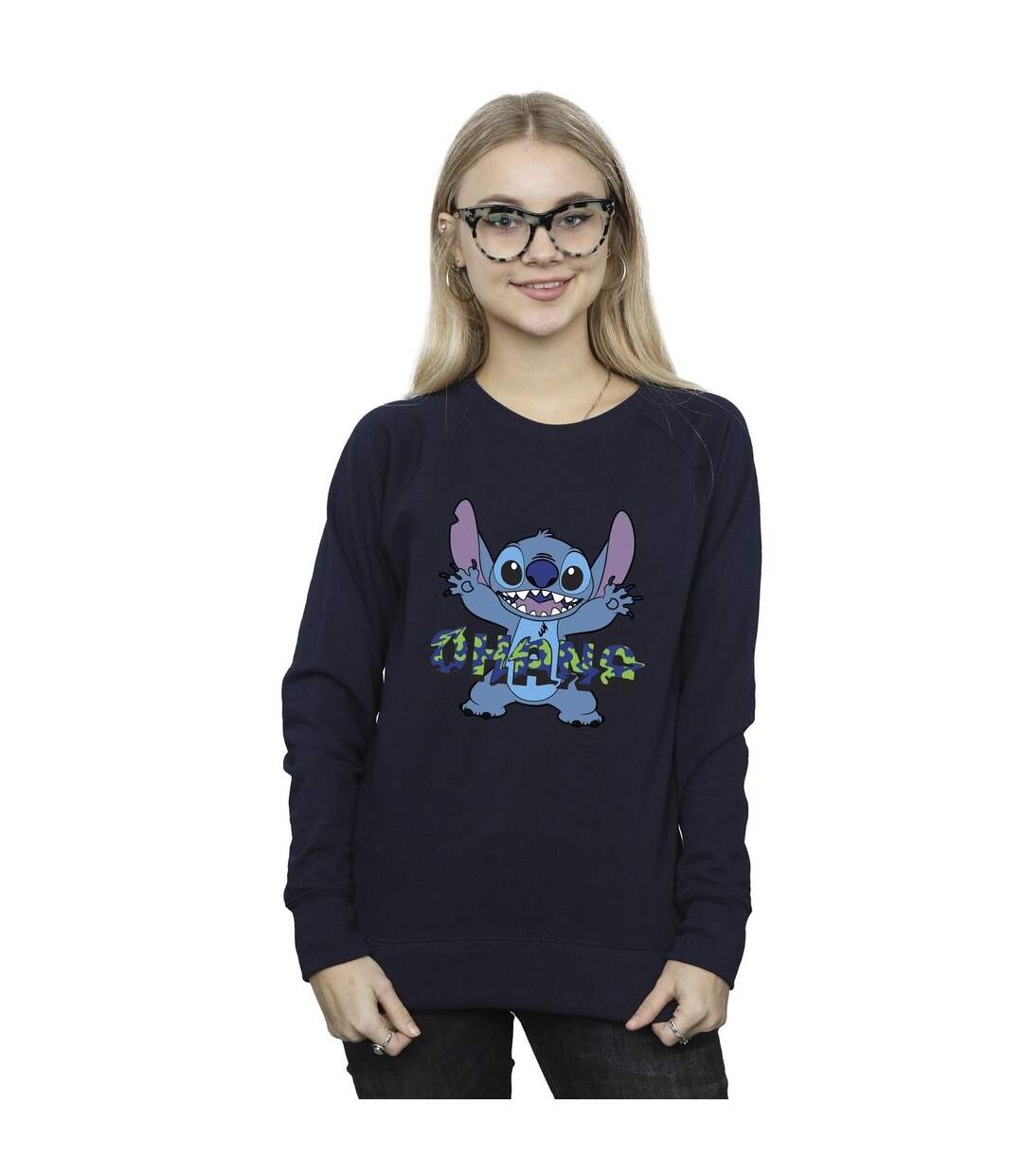 Disney - Sweat LILO AND STITCH OHANA BLUE GLITCH - Femme (Bleu marine) - UTBI22848-2