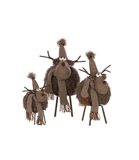 Statuette Renne Déco Bonnet & Foulard 46cm Marron