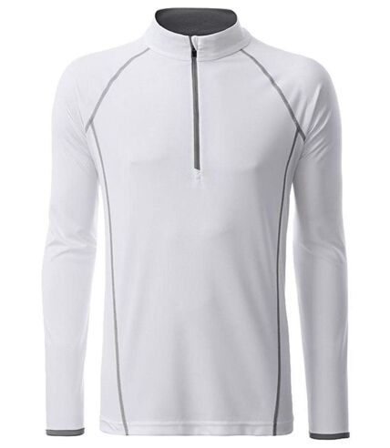 Maillot running respirant manches longues - Homme - JN498 - blanc et gris