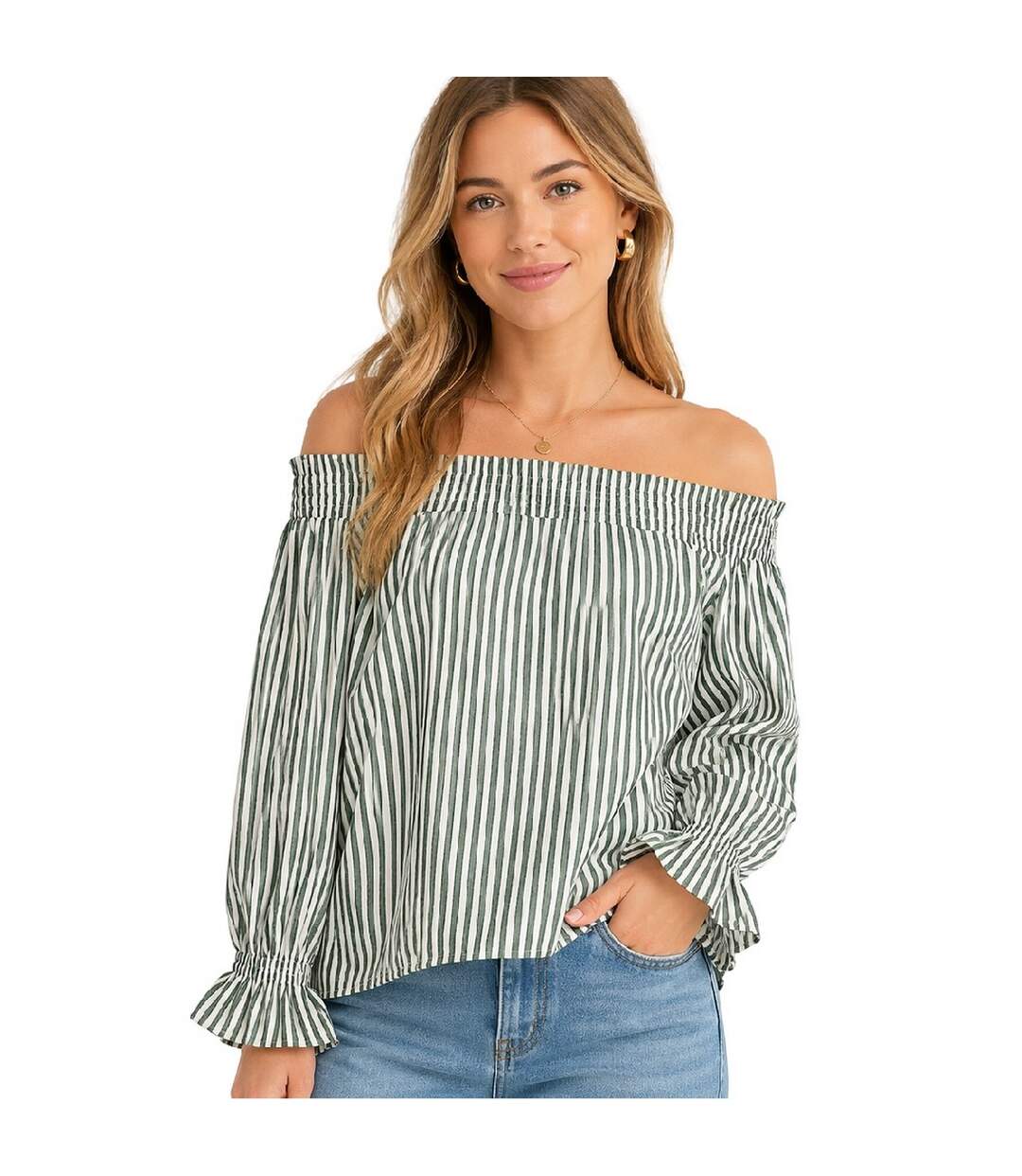 Blouse Épaules Dénudées Motif/style À Rayures Femme Blanc Neige Vero Moda-4