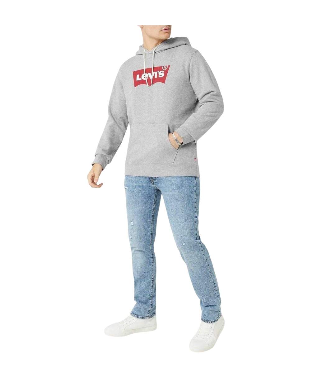 Mens Batwing Cotton Blend Kangaroo Pocket Hoodie Grey Levis-3