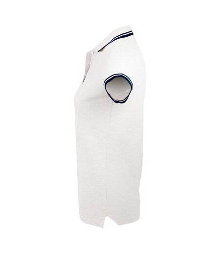 SOLS Womens/Ladies Pasadena Tipped Short Sleeve Pique Polo Shirt (White/Navy) - UTPC2432