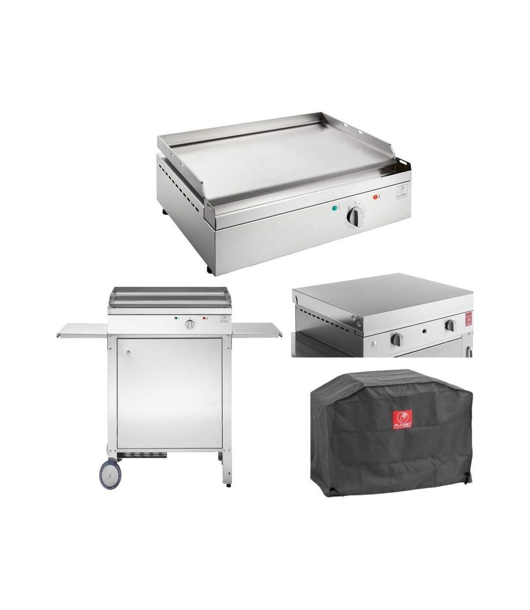 Plancha électrique en inox Chef 55 cm Avec chariot fermé + couvercle + housse