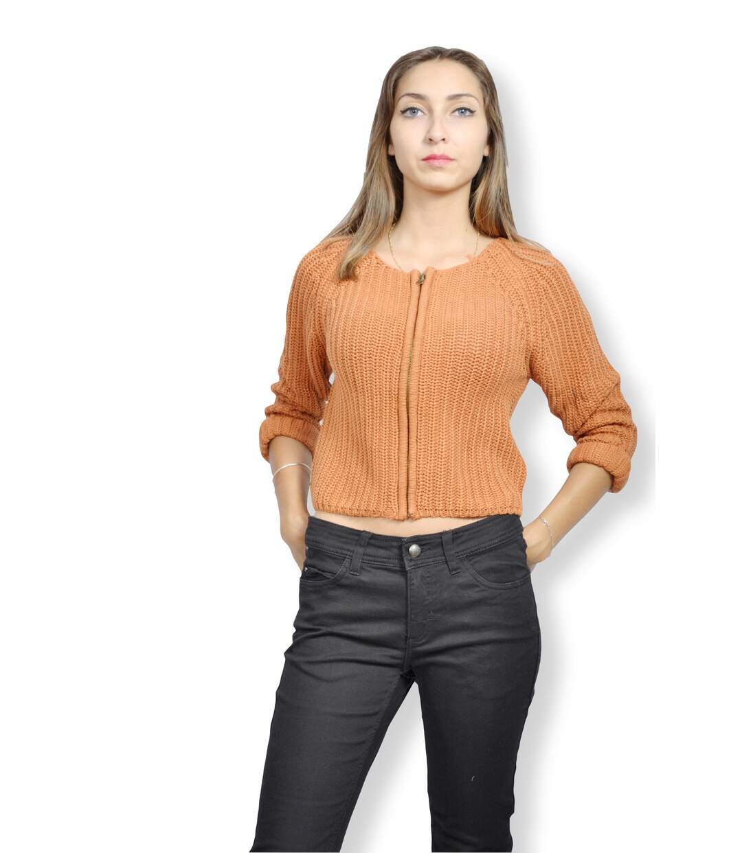 Gilet court femme manches longues - Couleur orange