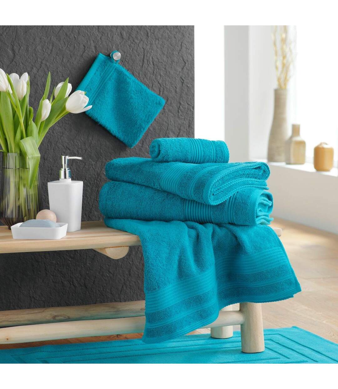 Drap de Douche Tendresse 70x130cm Bleu Paon-3
