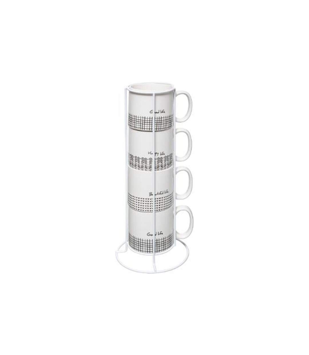 Lot de 4 Mugs & Rack Design Life 24cl Blanc-1