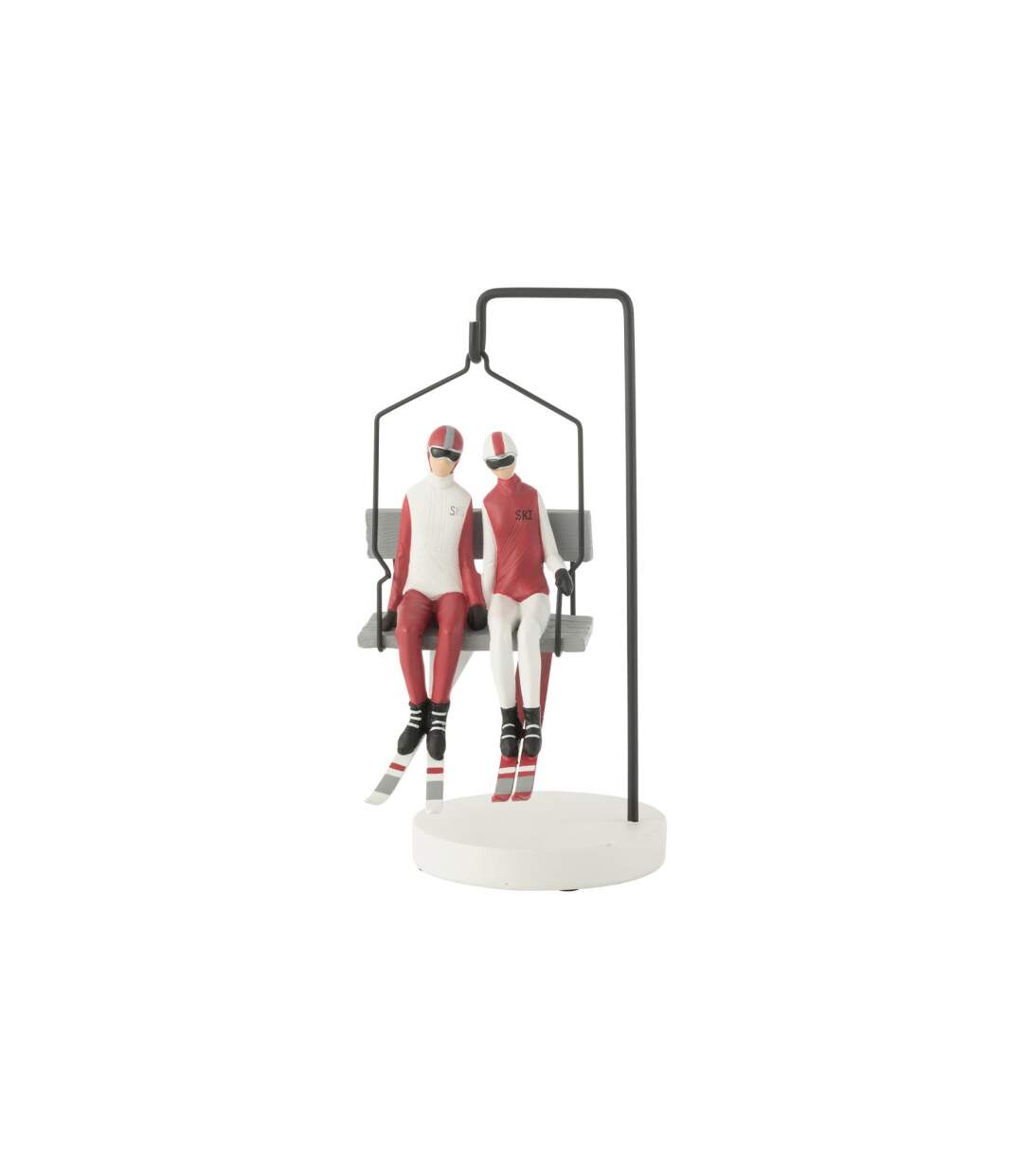 Statuette Télésiège Ski Couple 34cm Rouge & Blanc-1