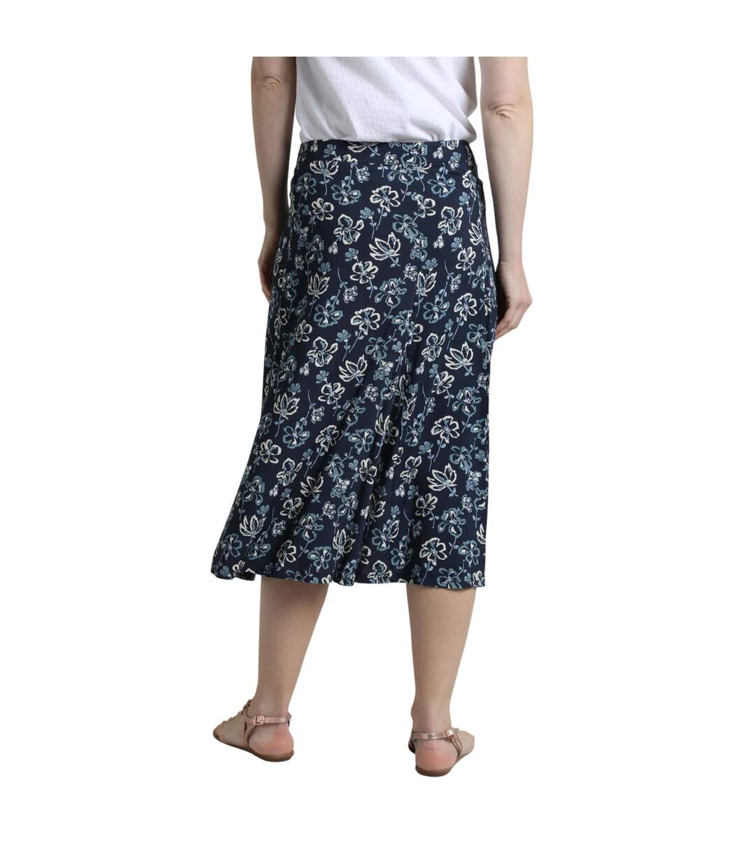Womens/ladies tiya floral ecovero godet midi skirt black iris Weird Fish-4