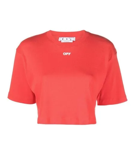 T-shirt Court Motif/style Logo Femme Rouge Off White