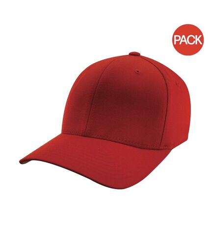 Pack of 2  Mens flexfit fitted baseball cap  red Yupoong