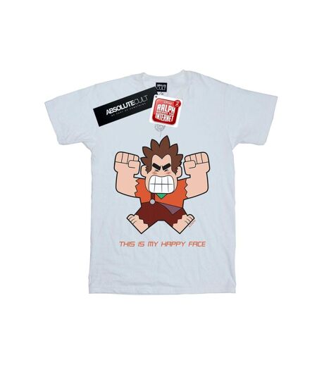 Disney Womens/Ladies Wreck It Ralph Happy Face Cotton Boyfriend T-Shirt (Blanc) - UTBI51662