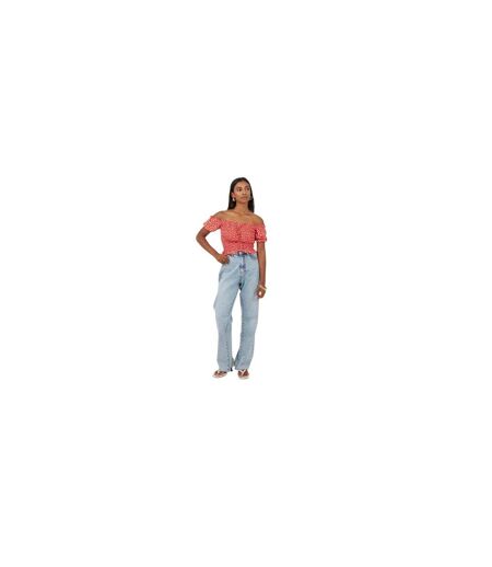 Womens/ladies Off Shoulder Puff Sleeve Blouse Red Brave Soul