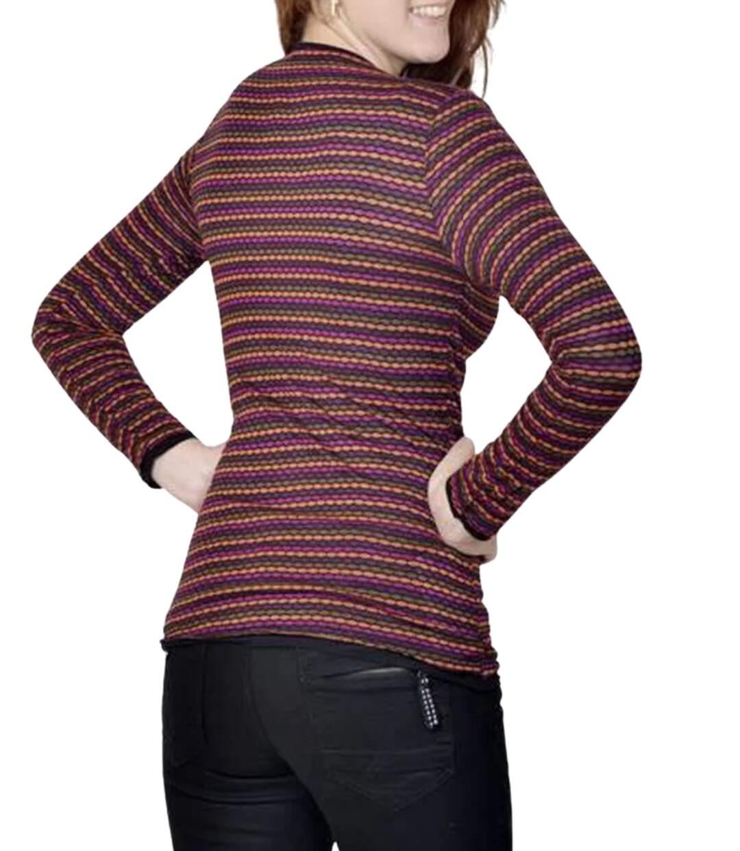 Tee-shirt femme à  rayures chic à  manches longues - Confortable et stylé en rouge-2