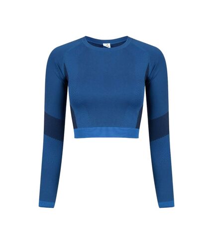 Tombo Womens/Ladies Seamless Panelled Long Sleeve Crop Top (Bright Blue/Navy)