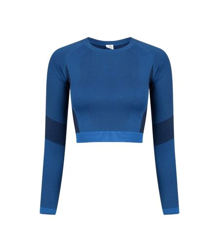 Tombo Womens/Ladies Seamless Panelled Long Sleeve Crop Top (Bright Blue/Navy)