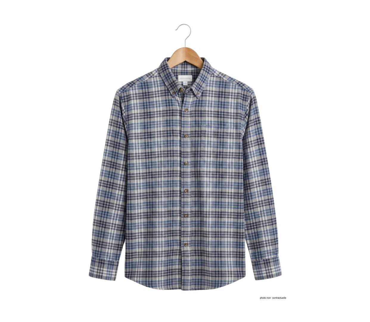 Chemise à carreaux Homme en Flanelle de Coton CH2003A Bleu/Gris (Challenger)-4