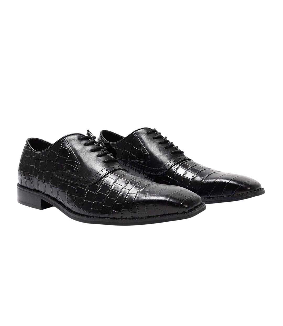 Mens Croc Full Grain Leather Oxford Shoes Black Giorgio-1