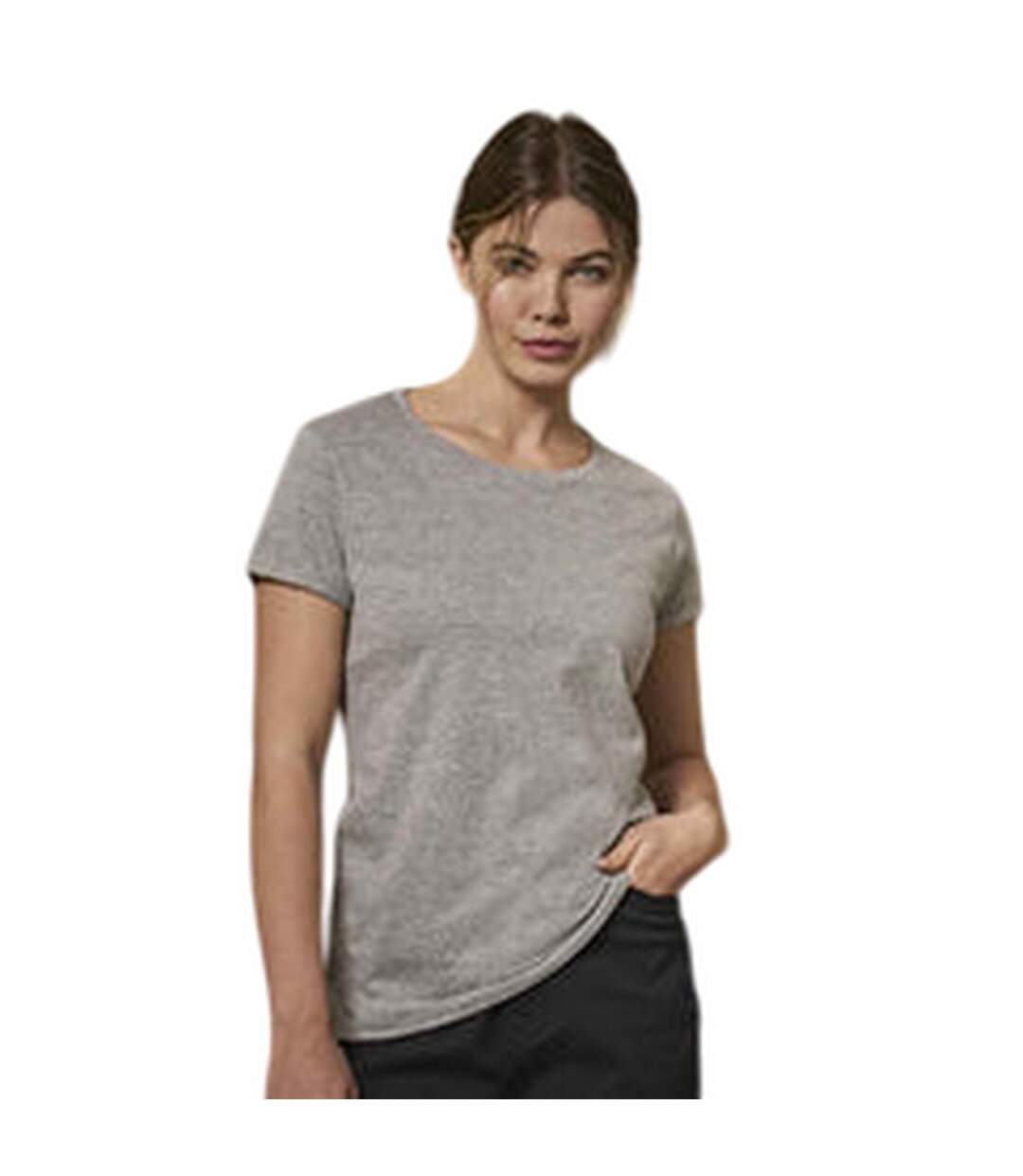 Womens/ladies Roll Sleeve Cotton T-shirt Heather Grey Tee Jays-1