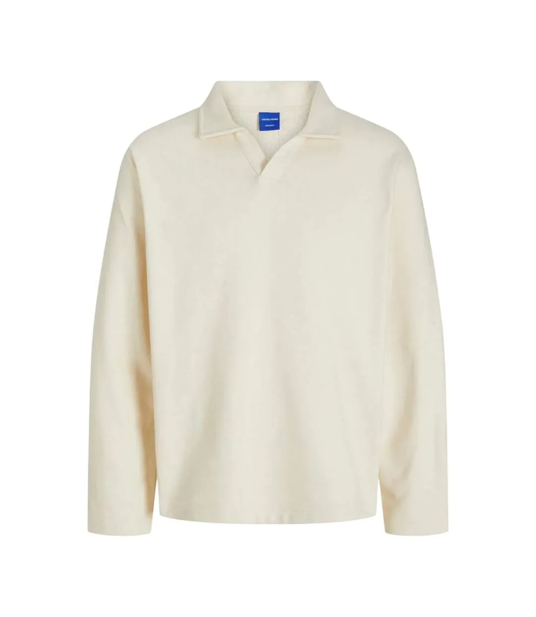 Mens Split Neck Relaxed Fit Sweatshirt Antique White Jack And Jones-1