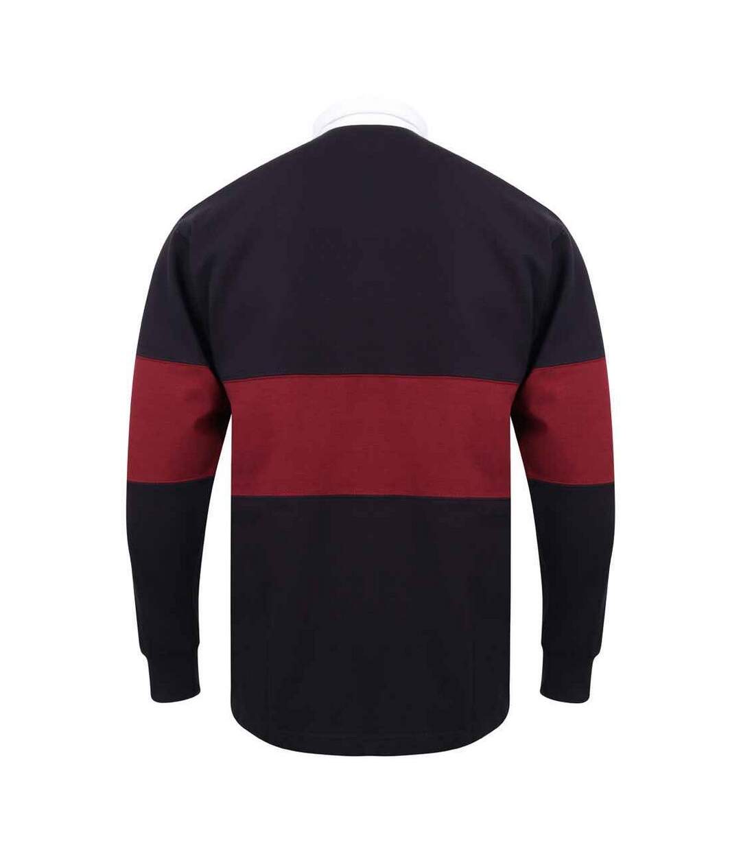 Unisex adult panelled rugby shirt navy/burgundy Front Row