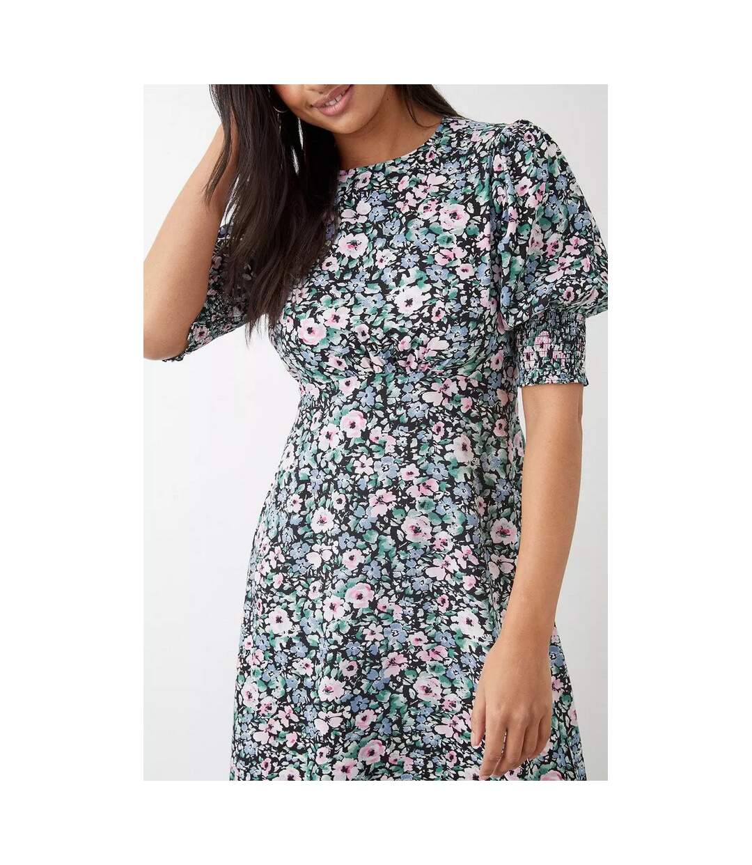 Womens/ladies floral shirred cuff midi dress multicoloured Dorothy Perkins