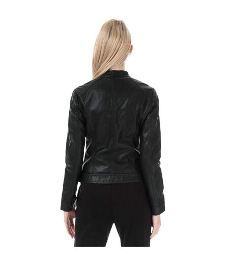 Womens/ladies Bandit Faux Leather Biker Jacket Black Only