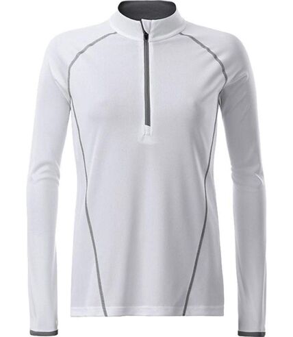 Maillot running respirant manches longues - Femme - JN497 - blanc et gris