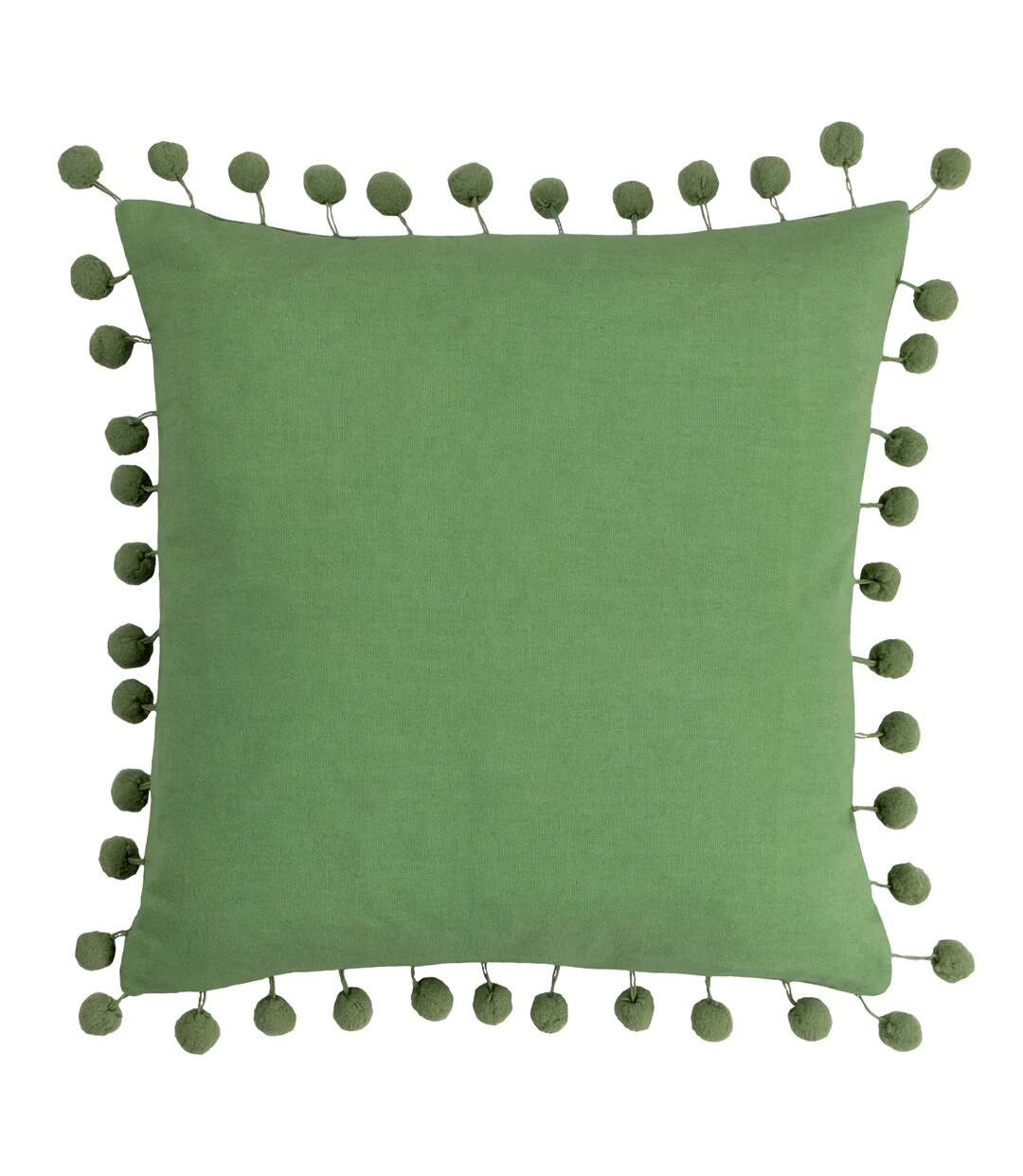 Dora pom pom velvet square cushion cover 45cm x 45cm leaf green Furn