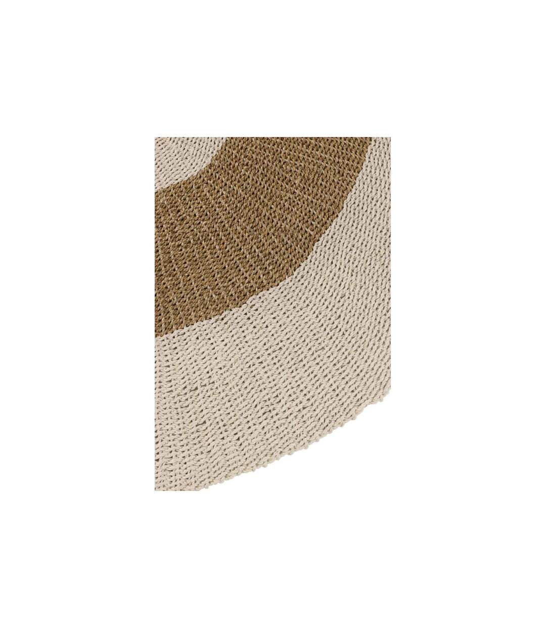 Tapis Rond Déco Zostère 197cm Blanc & Naturel-2
