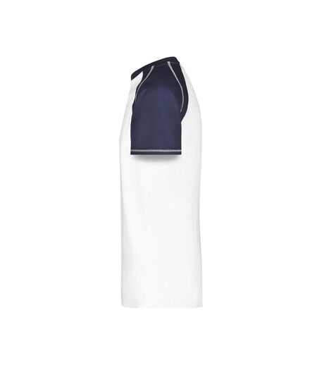 T-shirt Manches Raglan Motif/style Contrasté Homme Blanc Bleu Marine James And Nicholson
