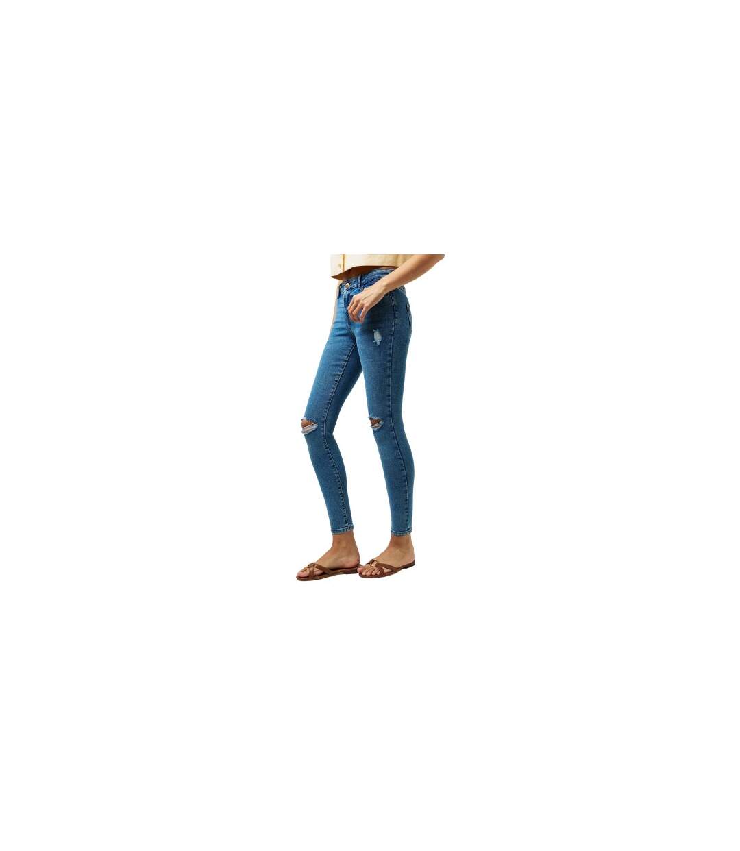 Jean Motif/style Usé Femme Bleu Pieces-1