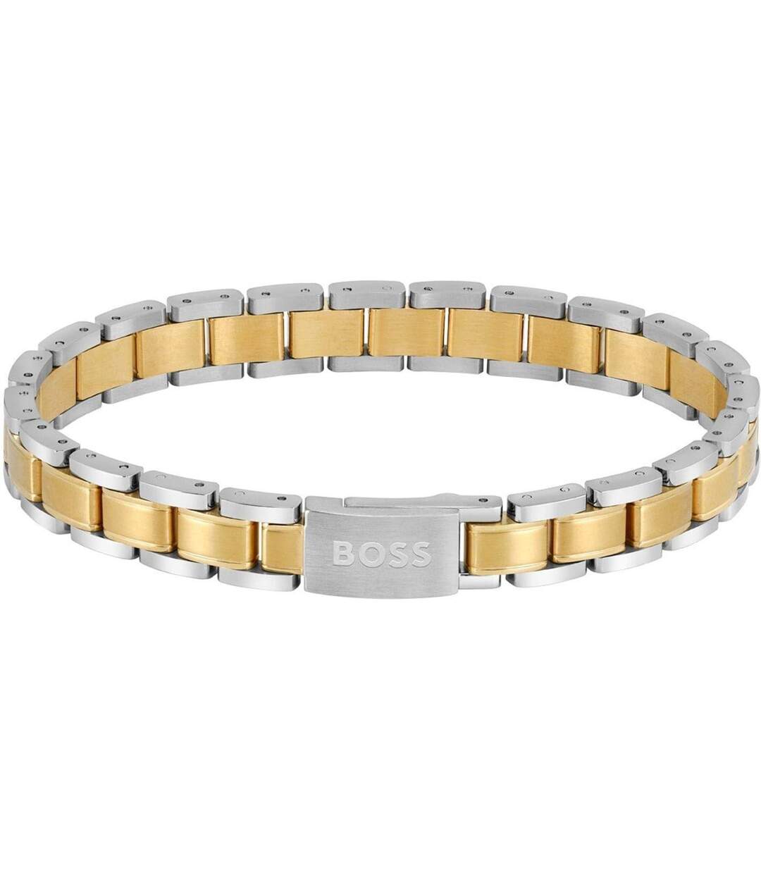 Mens Stainless Steel Two Tone Bracelet One Size Light Yellow Steel Blend Boss-1