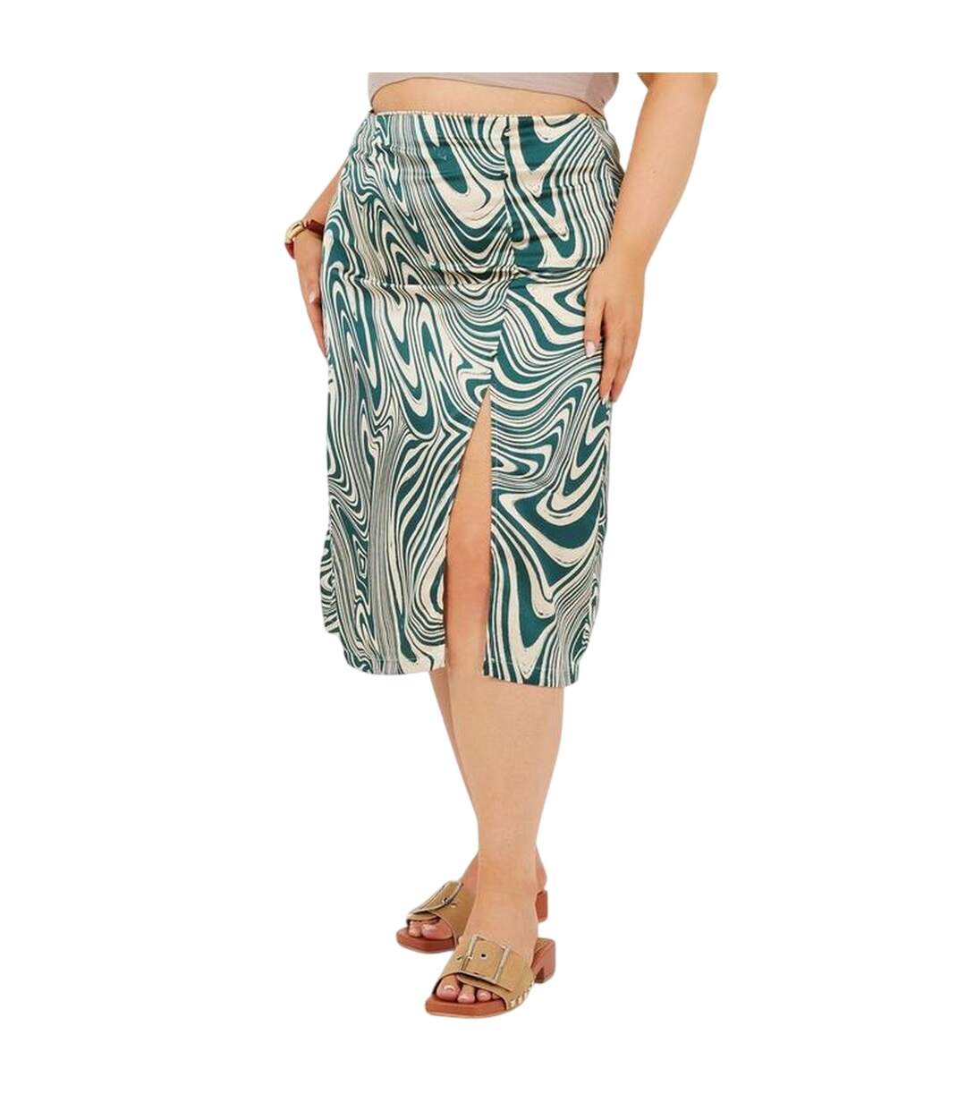 Womens/ladies Swirl Print Plus Midi Skirt Green Brave Soul-2