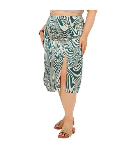 Womens/ladies Swirl Print Plus Midi Skirt Green Brave Soul