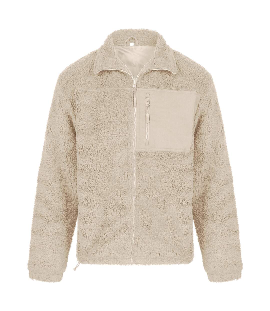 Unisex adult sherpa recycled fleece jacket natural Front Row-1