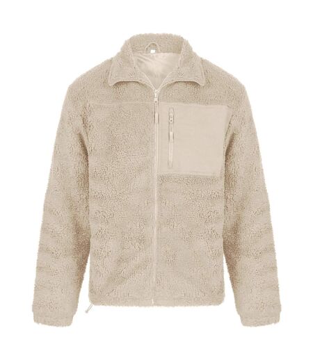 Unisex adult sherpa recycled fleece jacket natural Front Row